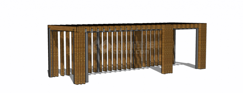 长方形现代木制新中式廊架SU-图二
