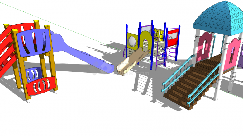 游乐设施彩色滑梯组合su模型-图一