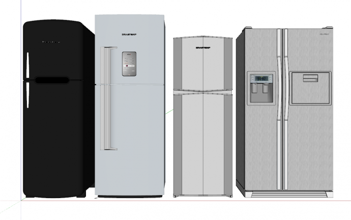 四台款式不同的单门双门的冰箱su模型_图1