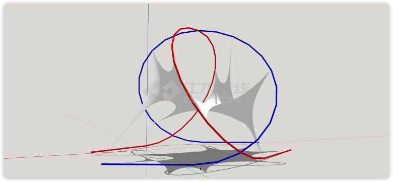 蓝色红色交错钢管结构张拉膜su模型-图一