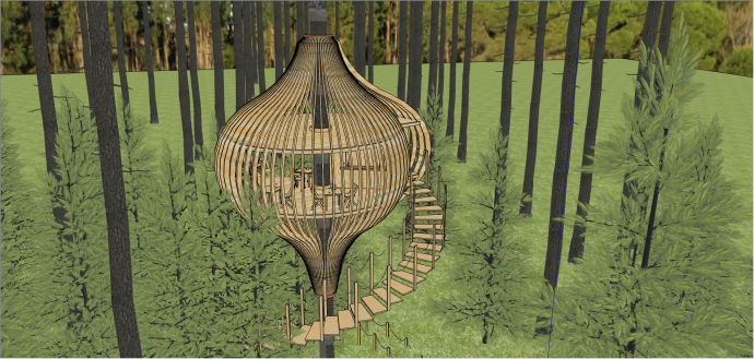 现代创意风格木制树屋su模型_图1
