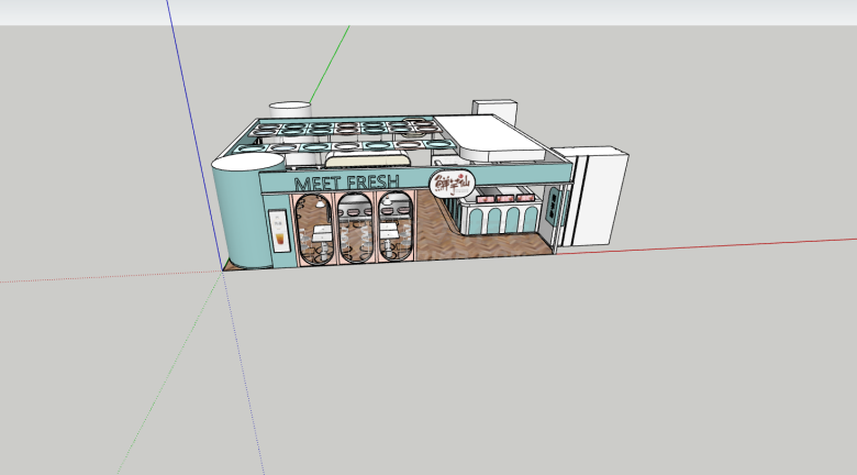 蓝白拼色平层奶茶店su模型-图二