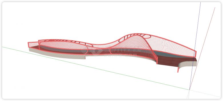 红色钢筋结构波浪形围栏景观桥su模型-图一