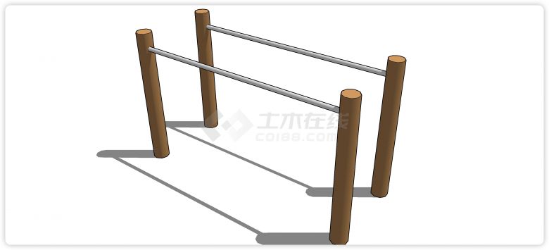 木圆柱铁通结构单钢健身器械su模型-图二