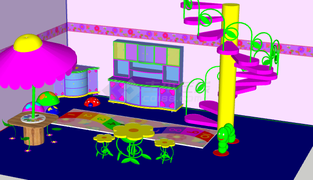 可爱紫色室内儿童游乐道具SU模型-图二