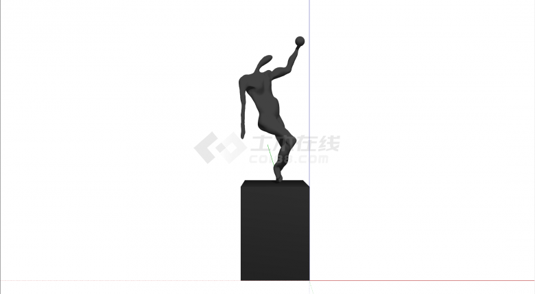 现代抽象人物打篮球投篮人像雕塑 su模型-图二