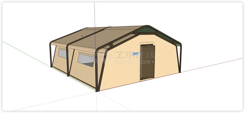 双坡屋顶钢结构露营帐篷su模型-图一