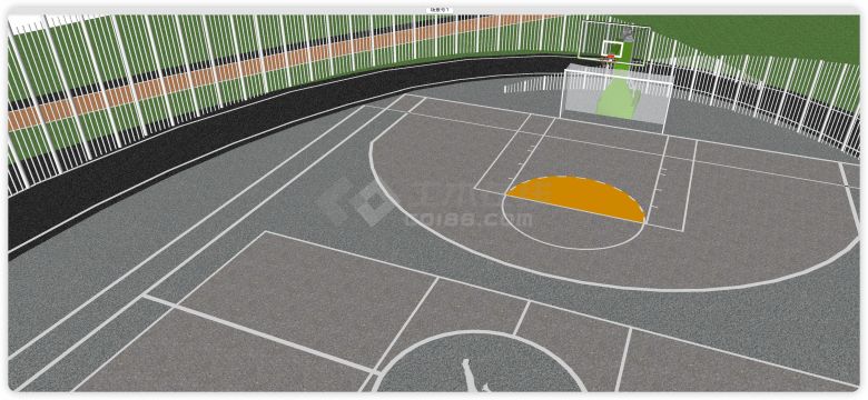 篮球场足球场二合一户外篮球场健身馆su模型-图二