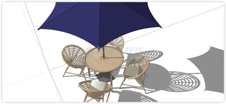 橡木圆靠背室外桌椅su模型-图二