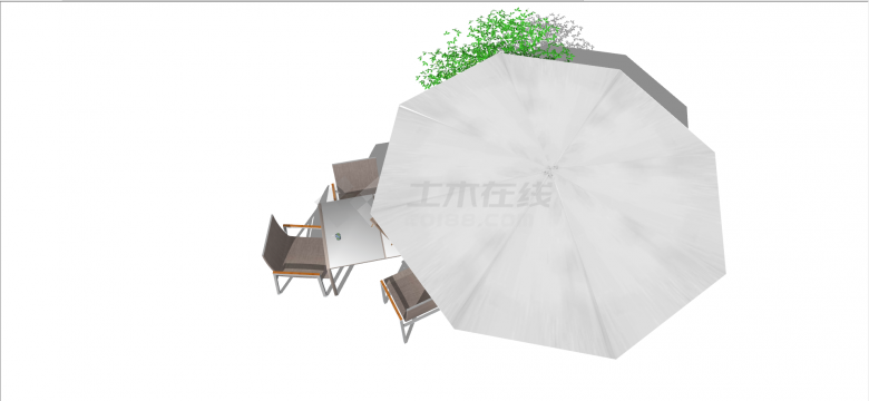 钢木质带遮阳伞靠背多人组合座椅su模型-图二