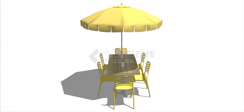 黄色塑料材质多人组合座椅su模型-图二
