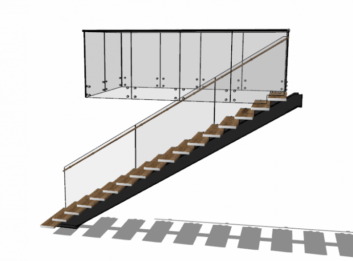 现代木制玻璃扶手楼梯su模型_图1