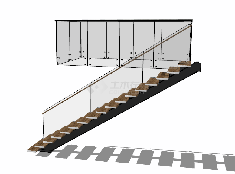 现代木制玻璃扶手楼梯su模型-图一