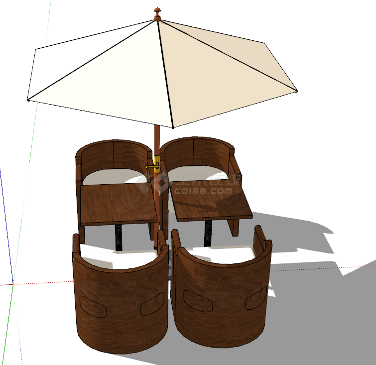 中式现代室外桌椅带遮阳伞su模型-图二