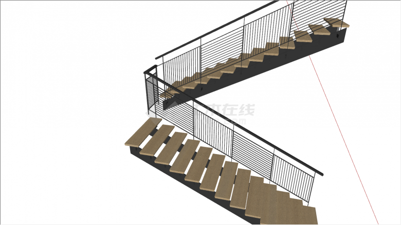 原木现代风格楼梯su模型-图二
