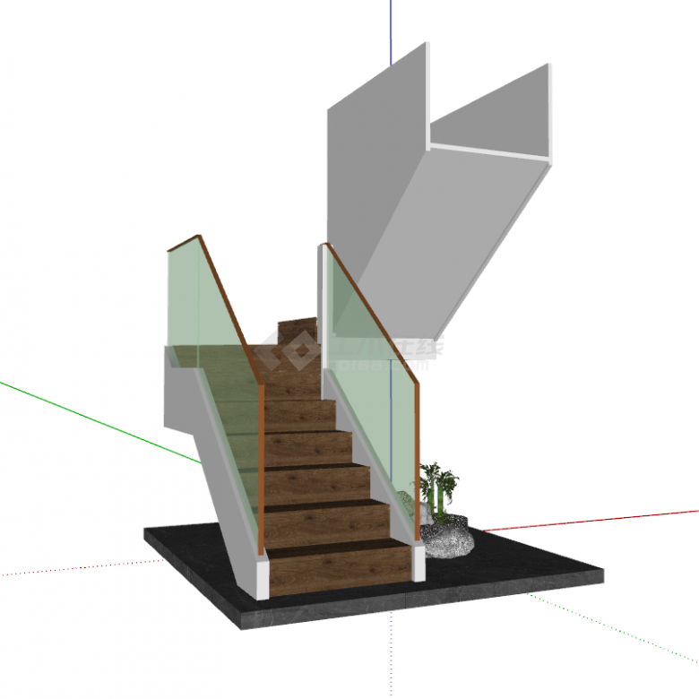现代公寓u型楼梯 su模型-图一