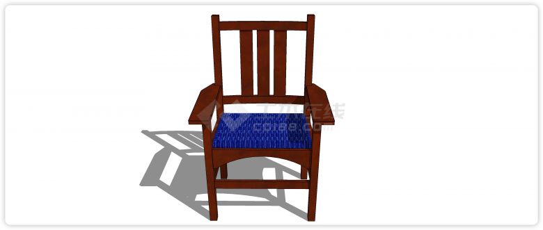 红木靠背椅蓝色软垫单椅su模型-图一