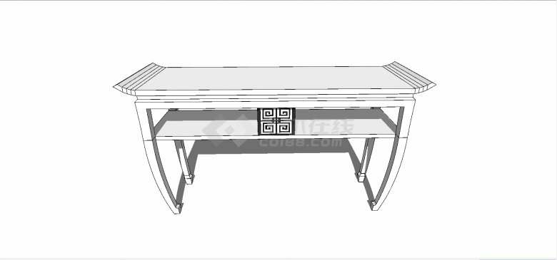 中式弧形桌腿木质白色有案檐样式案台su模型-图二