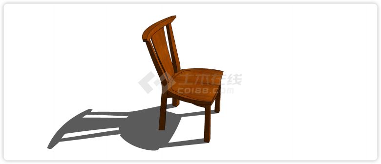 柚木扇形靠背单椅su模型-图二