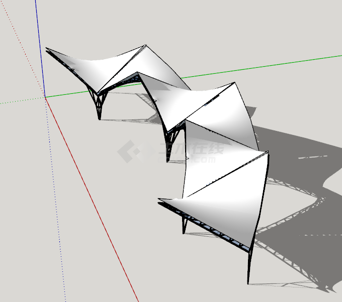 公共场所遮阳张拉膜su模型-图二