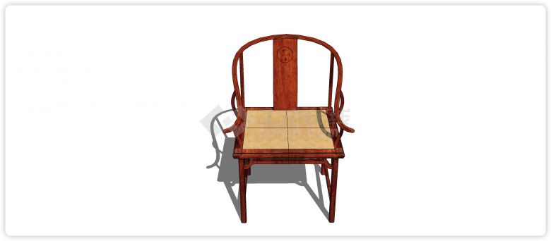 圆弧靠背宽桌椅实木单椅su模型-图一