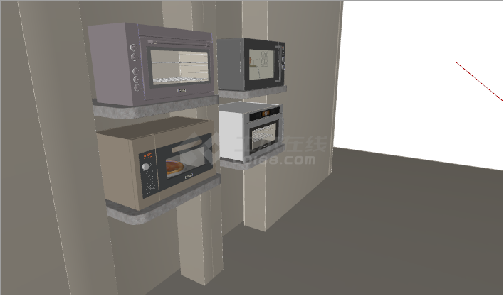 现代微波炉小型烤箱厨房电器su模型-图二