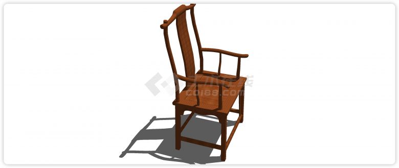 樱桃木高靠背矮扶手太师椅单椅su模型-图二