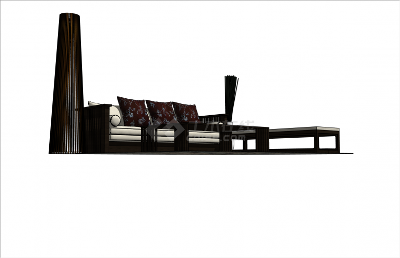 简约新中式木制沙发su模型-图二