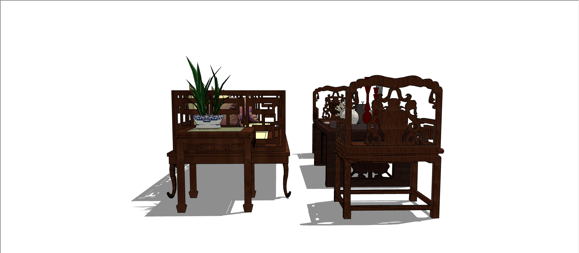 中式木制花雕沙发 su模型