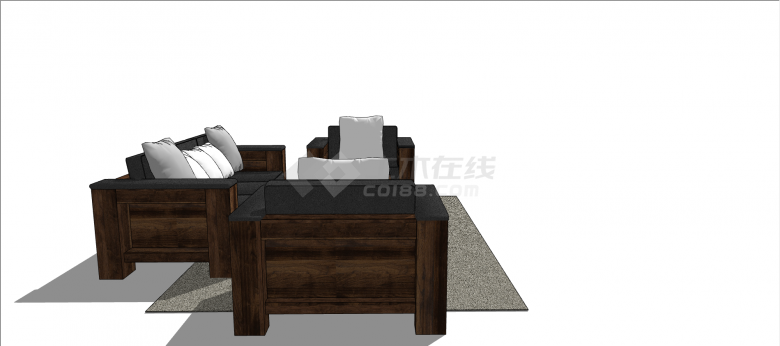 新中式黑白色系沙发su模型-图一