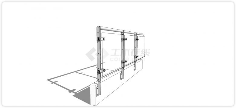 圆角钢结构扶手玻璃栏杆su模型-图二