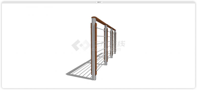 钢结构实木扶手细条横栏不锈钢栏杆su模型-图一
