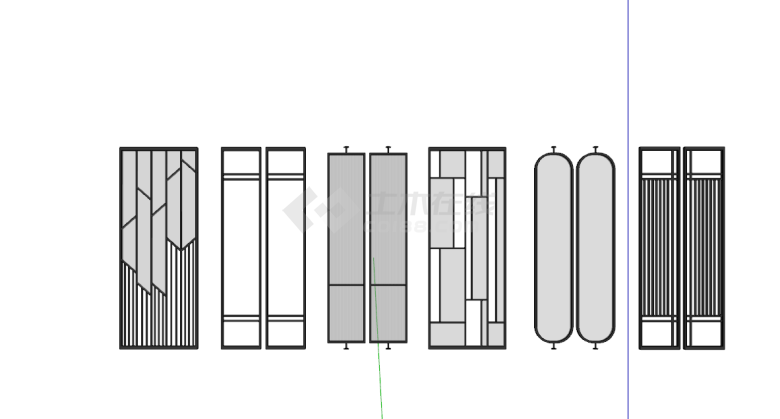 各种形状玻璃隔断屏风组合su模型-图一