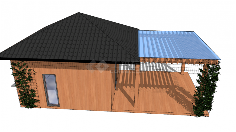 半透明的玻璃蓝小木屋su模型-图二
