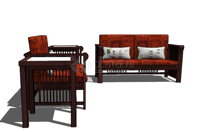 新中式复古轻奢高端沙发su模型-图二