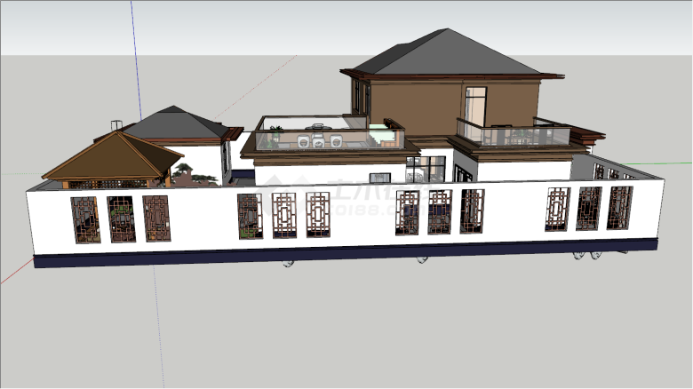 新中式建筑庭院景观su模型-图一