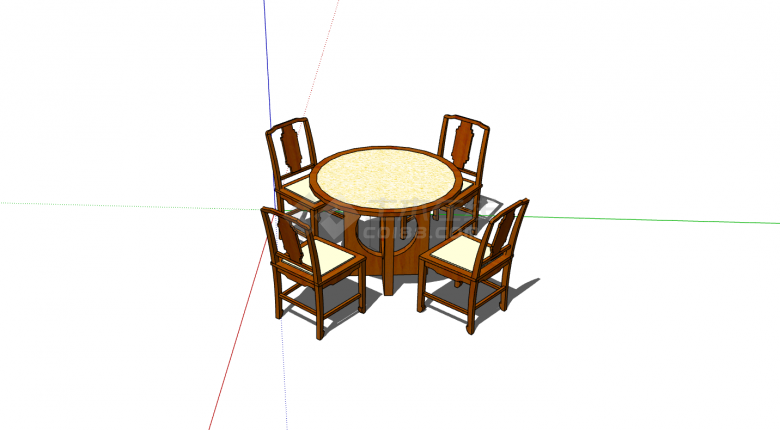 新中式圆形餐桌组合su模型-图一