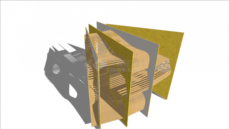 黄色木条状小木屋su模型-图二