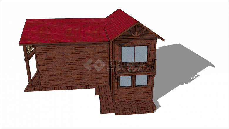 红顶带阳台小木屋su模型-图二