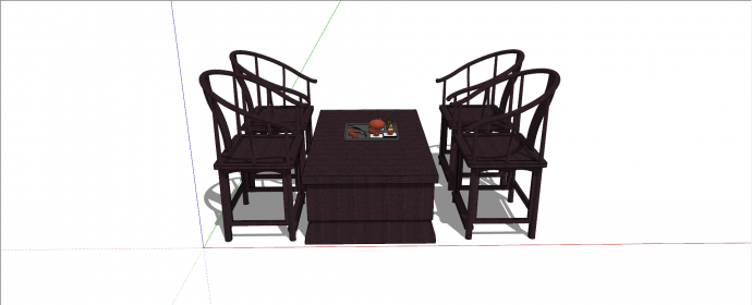 新中式深紫色格子实木餐桌组合su模型_图1