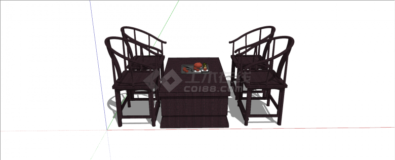 新中式深紫色格子实木餐桌组合su模型-图一