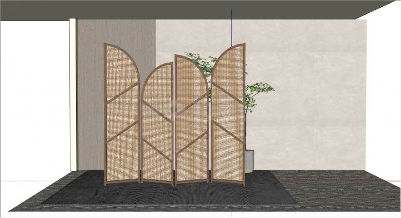 棕色的藤网状的屏风隔断SU模型-图二