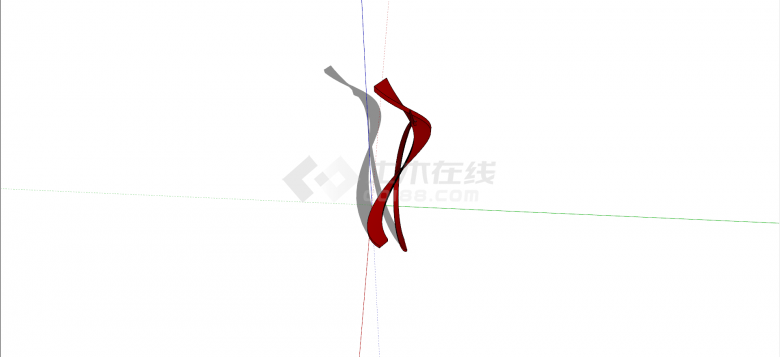 现代创意红色曲线交错艺术雕塑su模型-图二