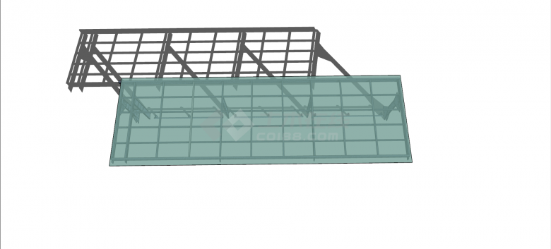 绿色玻璃平顶停车棚su模型-图二