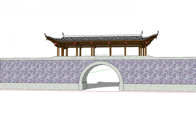 中式新型直性廊桥su模型-图二
