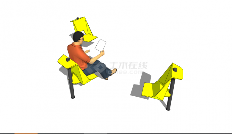 一款黄色的异型的创意坐凳su模型-图二