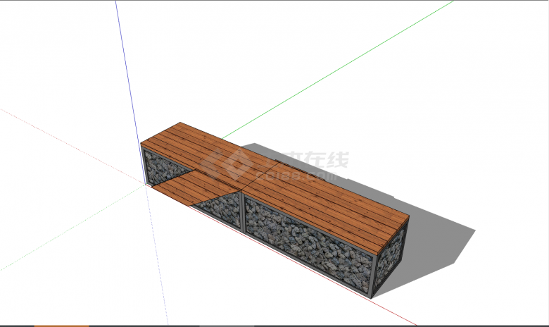 棕色木质的长条型创意坐凳 su模型-图二