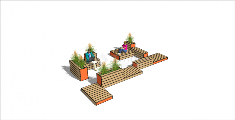 生长着茂盛花朵的长条木板组成的创意坐凳su模型-图二