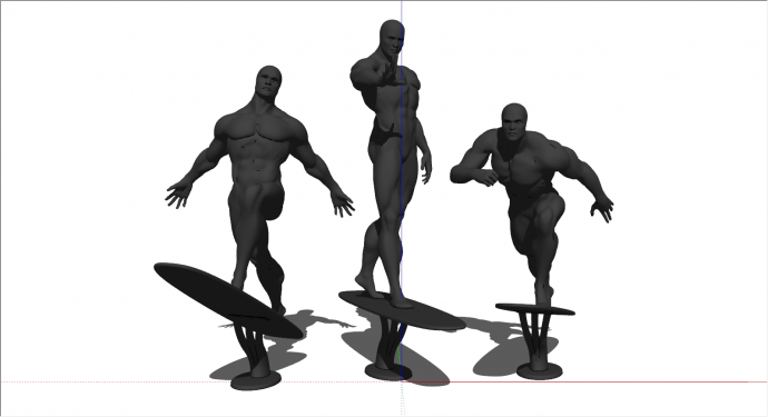 三个黑色运动雕塑su模型_图1