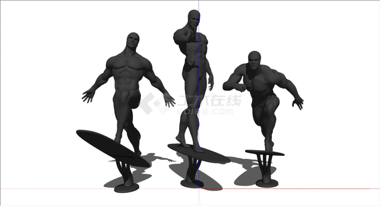 三个黑色运动雕塑su模型-图一